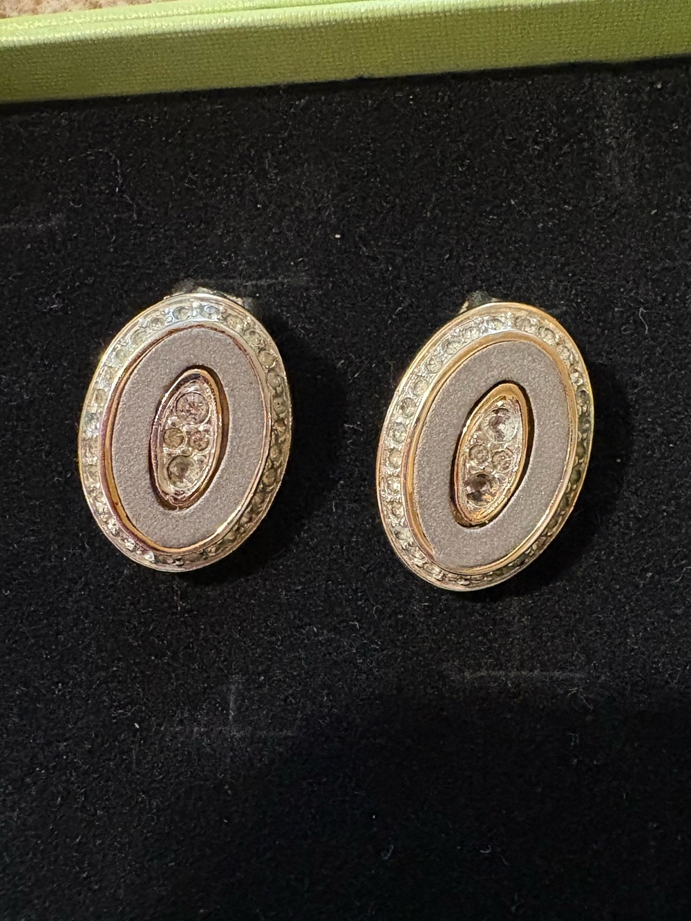 Nina Ricci Classic Oval Gold-Tone and Gray Crystal Stud Clip-on Earrings